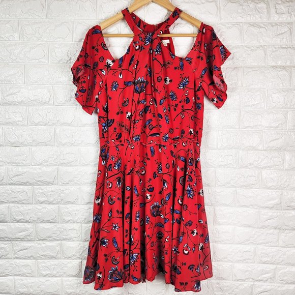 Shoshanna Red Floral Silk Dress Size 8 - Picture 2 of 12